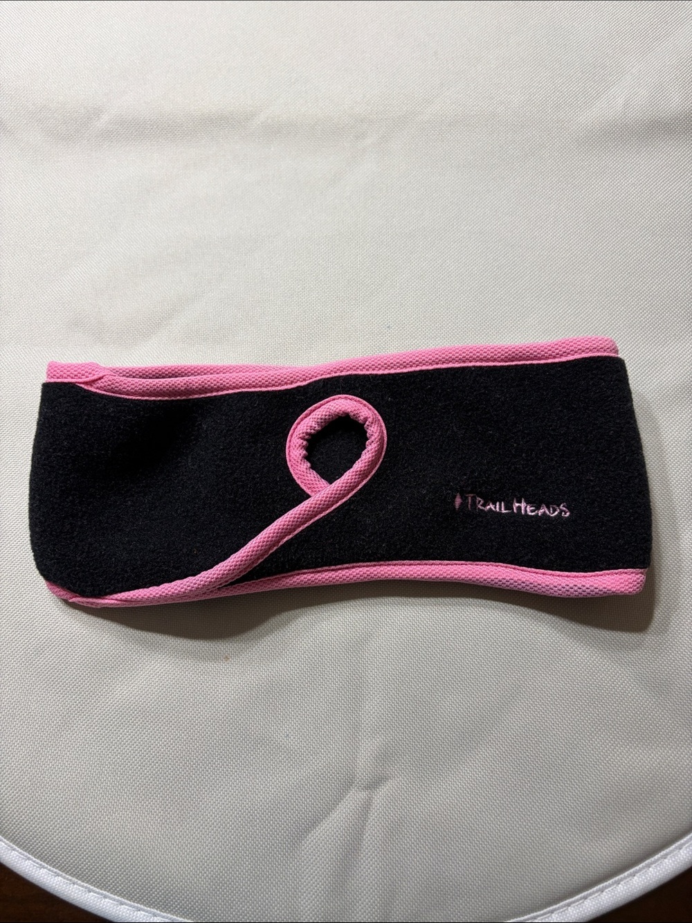 Trail Heads Black and Pink Fleece Ear Warmer Ponytail Headband